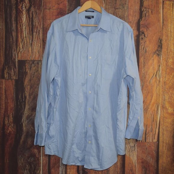 LANDS' END Men's 18.5 - 36T Traditional Fit No Iron Supima Pinpoint Dress Shirt - Picture 1 of 6